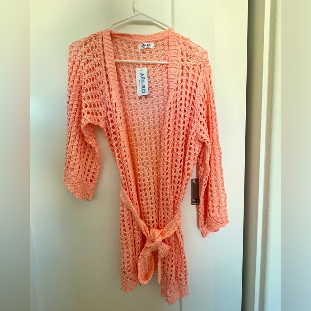 NWT S Crochet  duster cardigan w belt grandmacore cottagecore cabincore